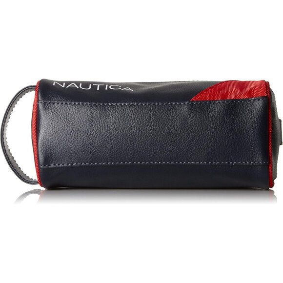 Men's Red Top Zip Travel Kit Leather Toiletry Bag Casual Organizer Accessory - Picture 4 of 6